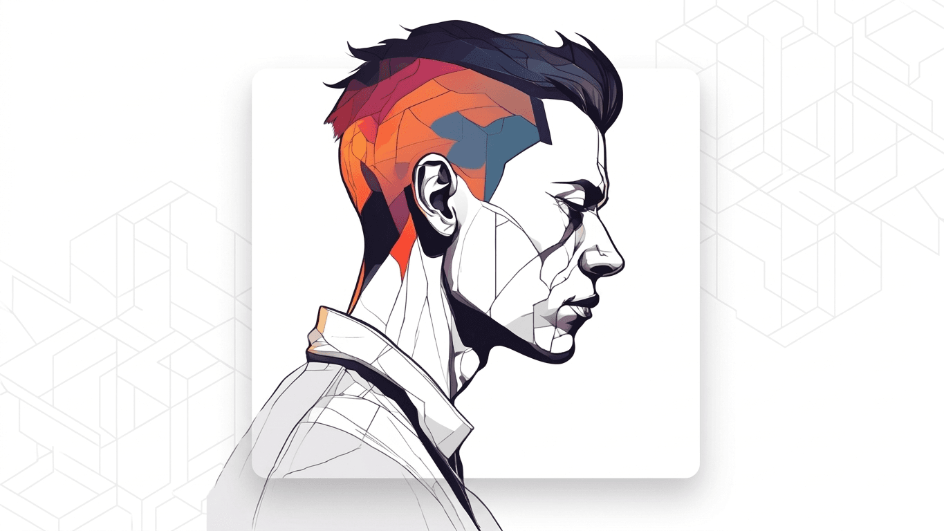 Geometric faceted portrait representing the surface of a personality